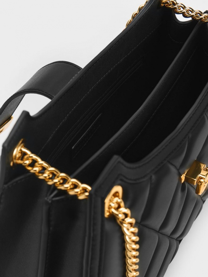 Geanta De Umar Charles & Keith Cressida Matlasat Trapeze Chain Negrii | 148DQGWFH