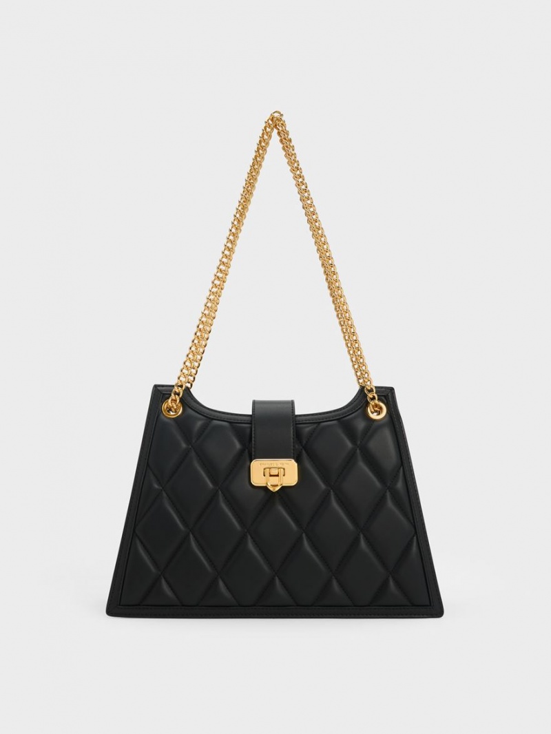 Geanta De Umar Charles & Keith Cressida Matlasat Trapeze Chain Negrii | 148DQGWFH