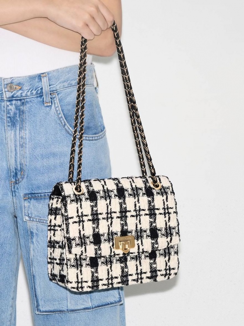 Geanta De Umar Charles & Keith Cressida Tweed Chain Curea Colorati | 049WFPLCE