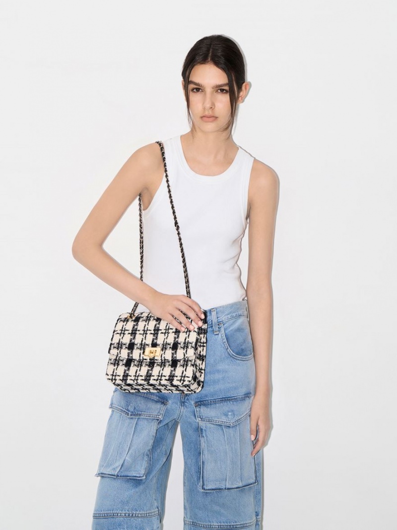 Geanta De Umar Charles & Keith Cressida Tweed Chain Curea Colorati | 049WFPLCE
