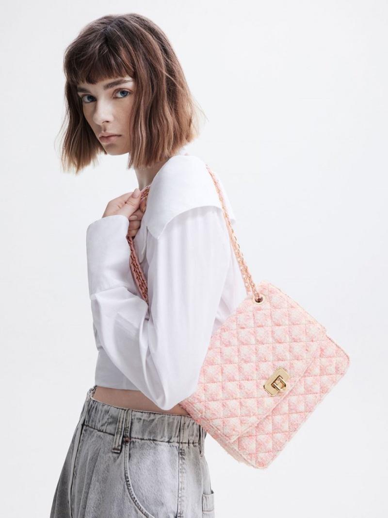 Geanta De Umar Charles & Keith Cressida Tweed Chain Curea Roz | 290AYDFVU