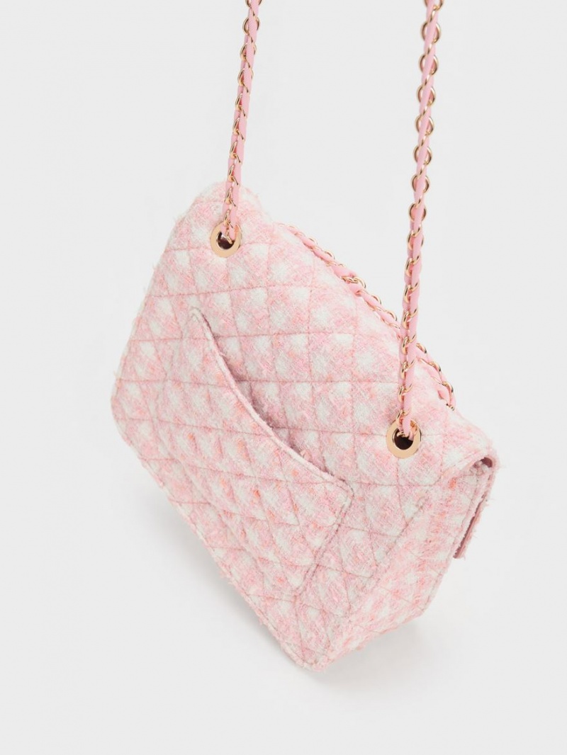 Geanta De Umar Charles & Keith Cressida Tweed Chain Curea Roz | 290AYDFVU