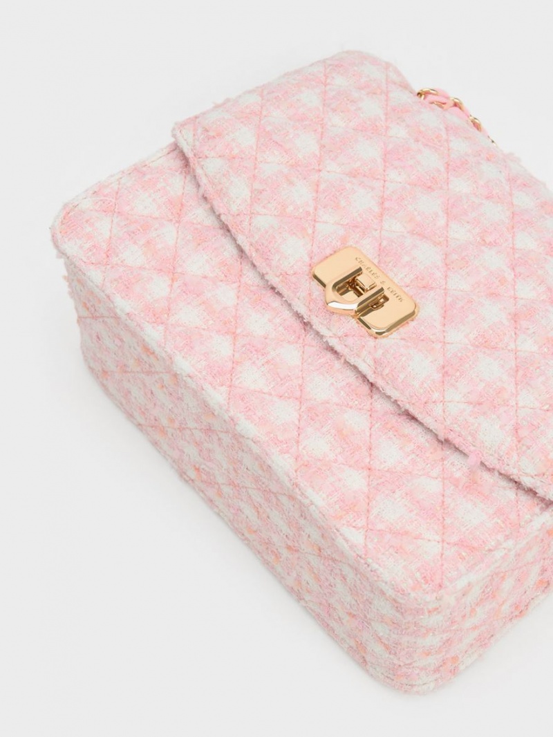 Geanta De Umar Charles & Keith Cressida Tweed Chain Curea Roz | 290AYDFVU