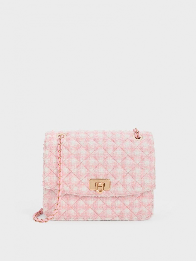 Geanta De Umar Charles & Keith Cressida Tweed Chain Curea Roz | 290AYDFVU