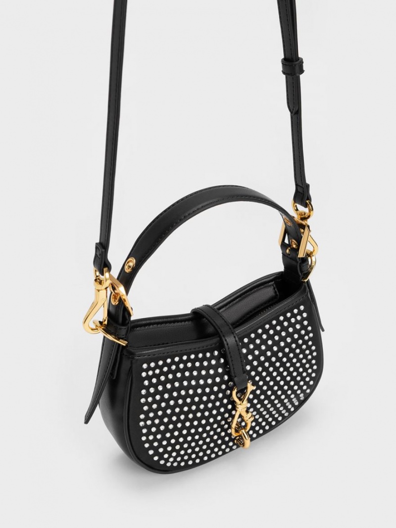 Geanta De Umar Charles & Keith Crystal-Embellished Belted Negrii | 468KMTAPB