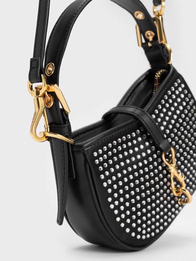 Geanta De Umar Charles & Keith Crystal-Embellished Belted Negrii | 468KMTAPB