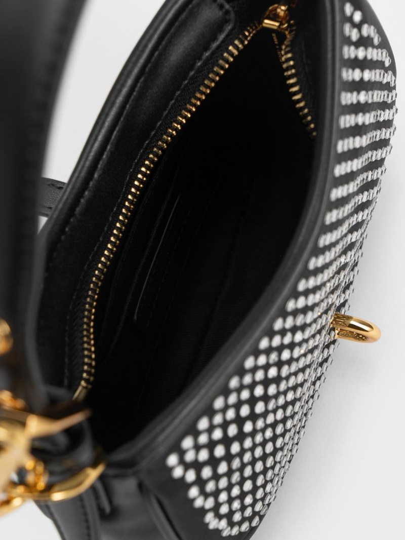 Geanta De Umar Charles & Keith Crystal-Embellished Belted Negrii | 468KMTAPB