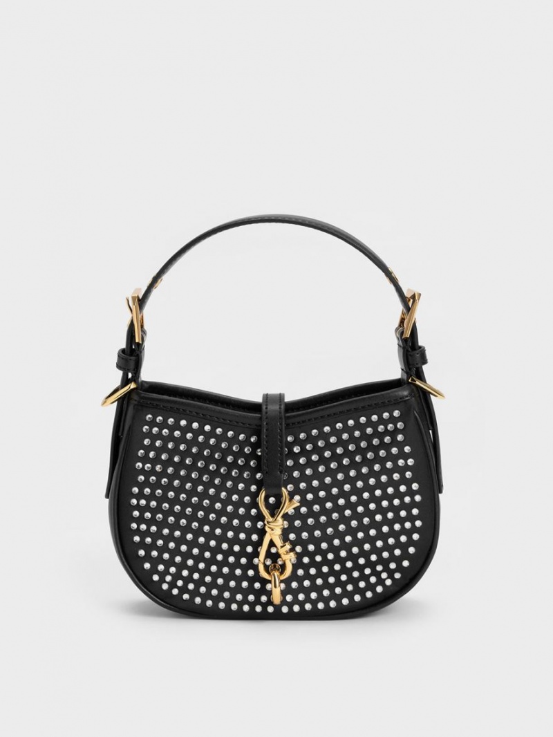 Geanta De Umar Charles & Keith Crystal-Embellished Belted Negrii | 468KMTAPB
