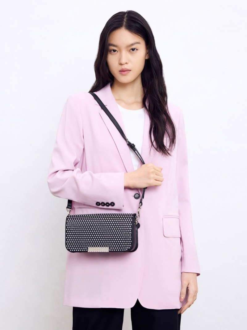 Geanta De Umar Charles & Keith Crystal-Embellished Chain Curea Negrii | 306ICLONS