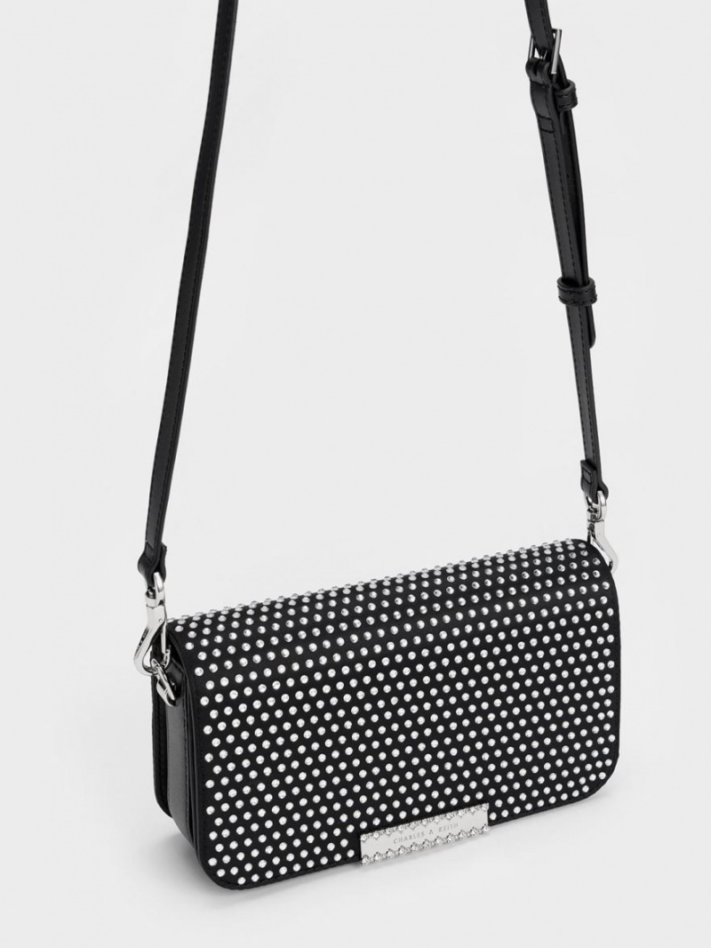 Geanta De Umar Charles & Keith Crystal-Embellished Chain Curea Negrii | 306ICLONS
