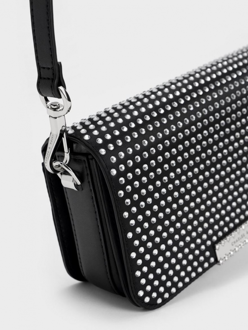 Geanta De Umar Charles & Keith Crystal-Embellished Chain Curea Negrii | 306ICLONS