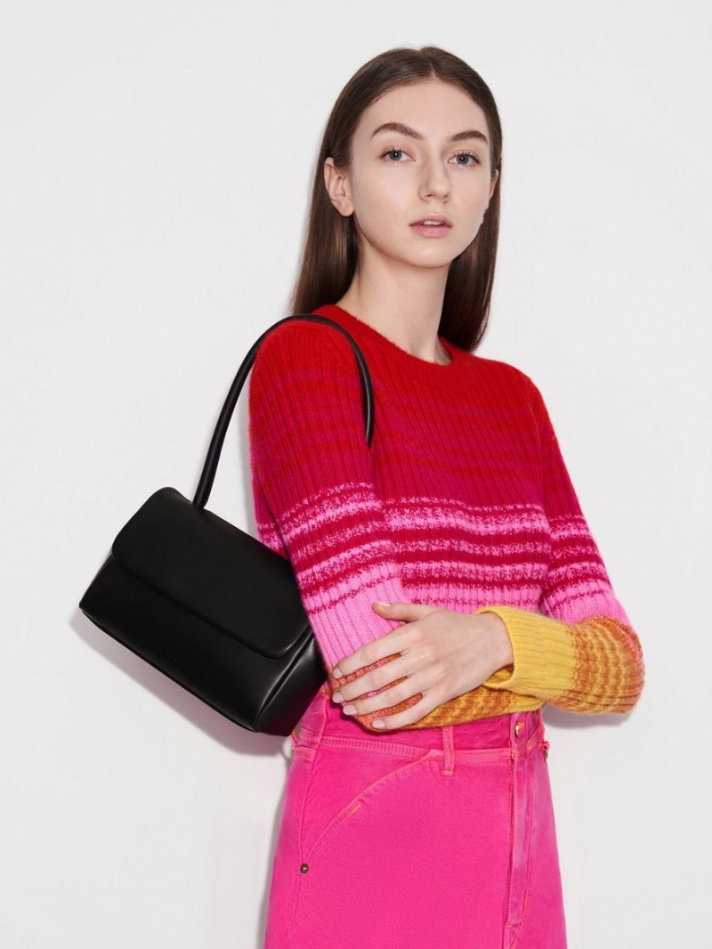 Geanta De Umar Charles & Keith Curved Handle Negrii | 465CRMXHP