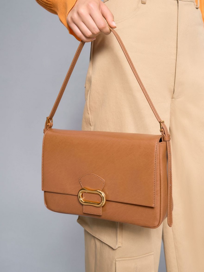 Geanta De Umar Charles & Keith Daki Belted Trapeze Ciocolata | 936JEGKSN