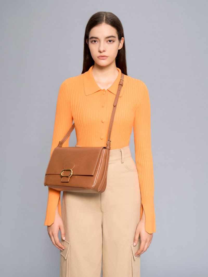 Geanta De Umar Charles & Keith Daki Belted Trapeze Ciocolata | 936JEGKSN