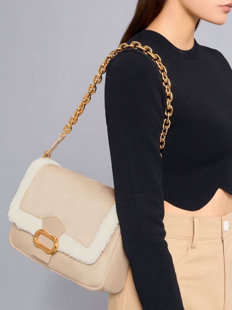 Geanta De Umar Charles & Keith Daki Fur-Trim Belted Trapeze Bej | 742LKUYGO