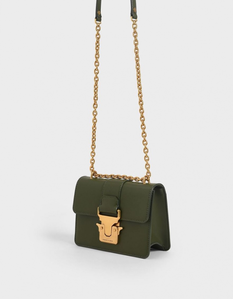 Geanta De Umar Charles & Keith Double Handle Metallic Push-Lock Masline Verzi | 790LDZHTQ