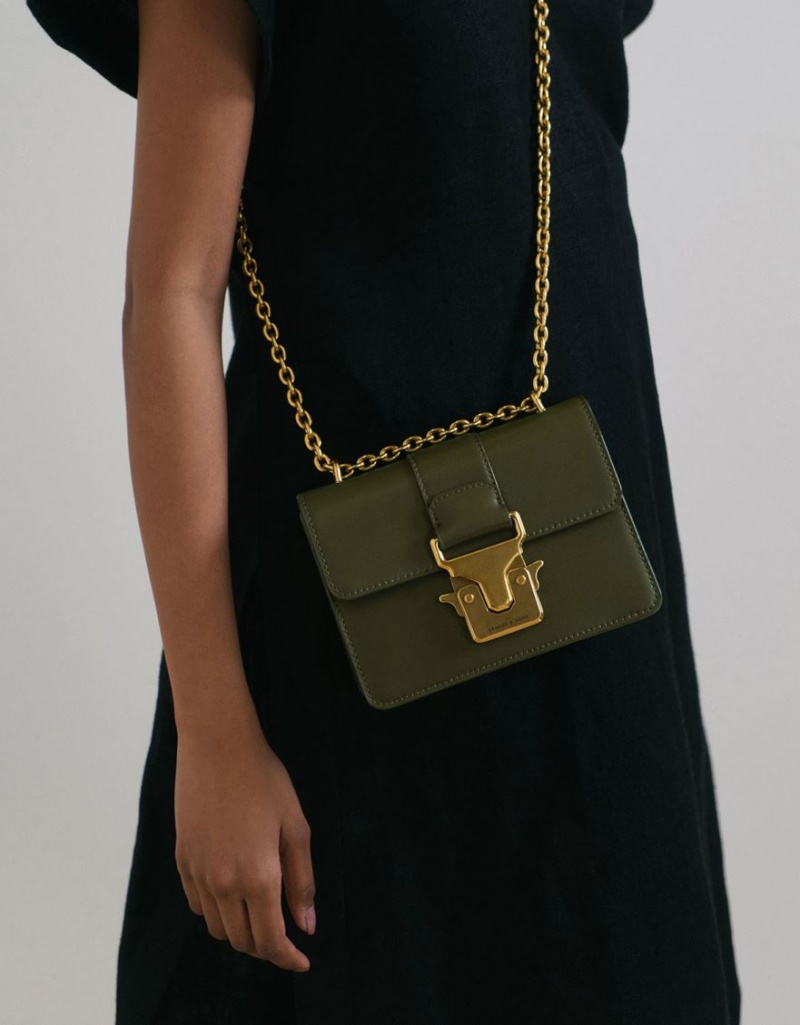 Geanta De Umar Charles & Keith Double Handle Metallic Push-Lock Masline Verzi | 790LDZHTQ