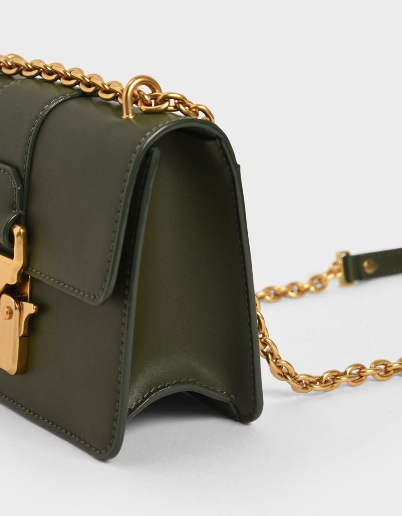 Geanta De Umar Charles & Keith Double Handle Metallic Push-Lock Masline Verzi | 790LDZHTQ
