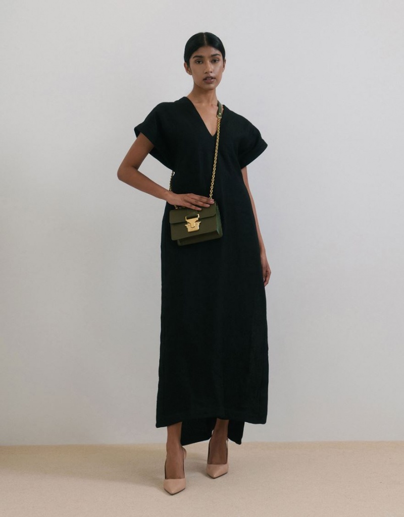 Geanta De Umar Charles & Keith Double Handle Metallic Push-Lock Masline Verzi | 790LDZHTQ