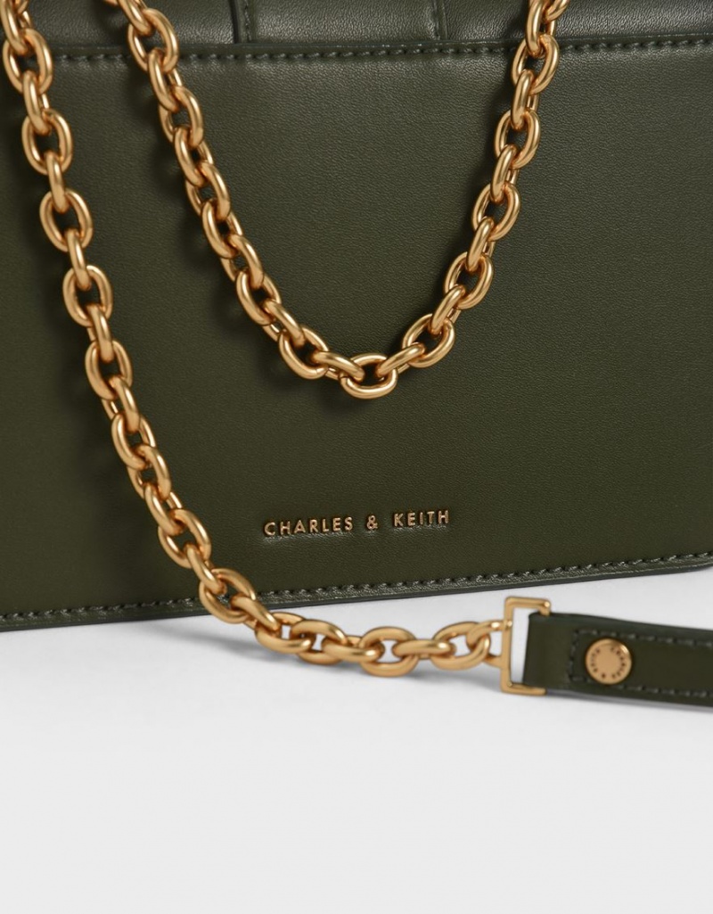 Geanta De Umar Charles & Keith Double Handle Metallic Push-Lock Masline Verzi | 790LDZHTQ
