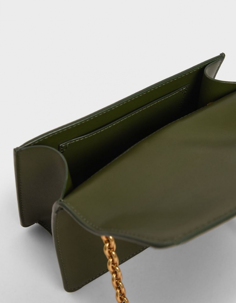 Geanta De Umar Charles & Keith Double Handle Metallic Push-Lock Masline Verzi | 790LDZHTQ