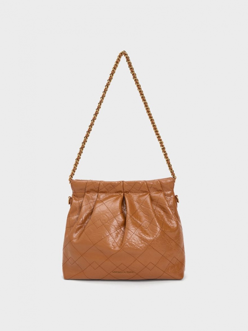 Geanta De Umar Charles & Keith Duo Chain Handle Ciocolata | 496BTGDVW
