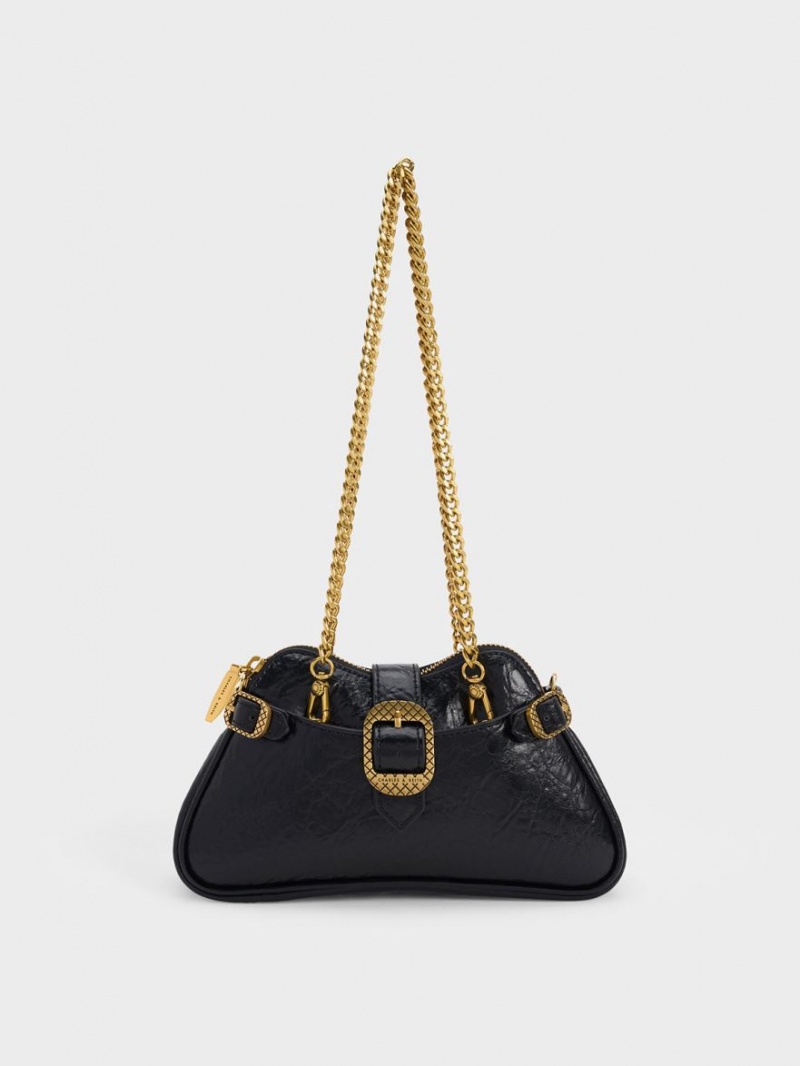 Geanta De Umar Charles & Keith Eilith Chain-Handle Buckled Negrii | 629VGIUNA