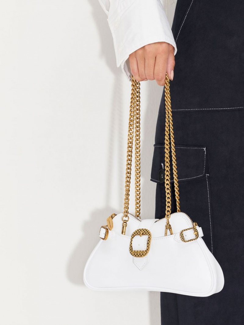 Geanta De Umar Charles & Keith Eilith Chain-Handle Buckled Albi | 960GSJHZK