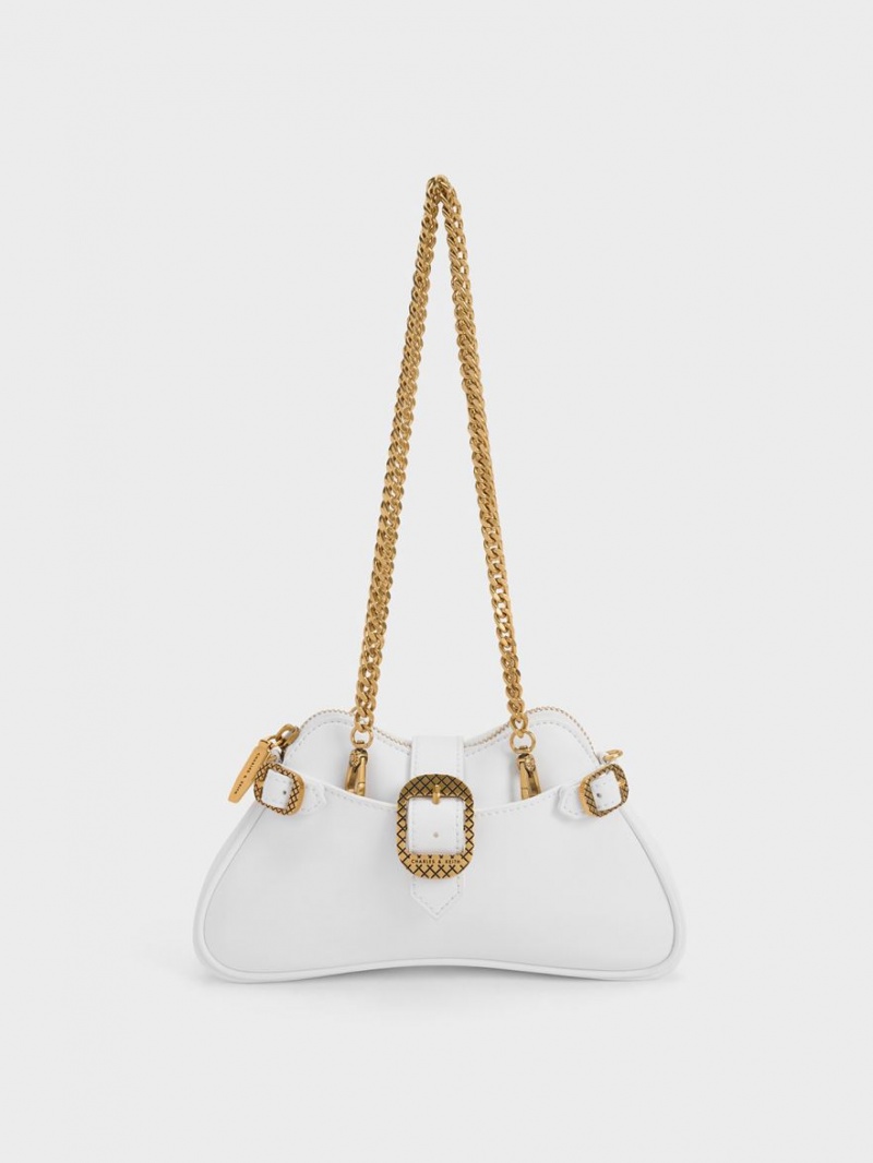 Geanta De Umar Charles & Keith Eilith Chain-Handle Buckled Albi | 960GSJHZK
