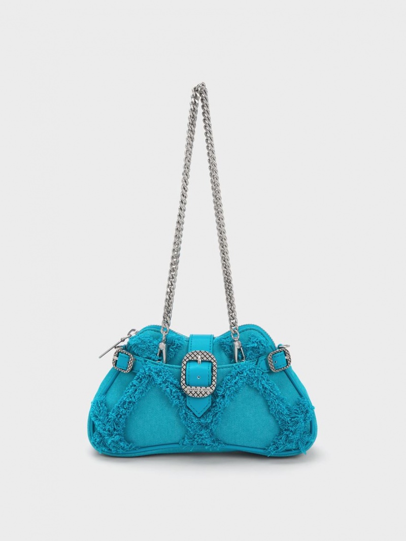 Geanta De Umar Charles & Keith Eilith Chain-Handle Denim Buckled Albastri | 617KPUWVH