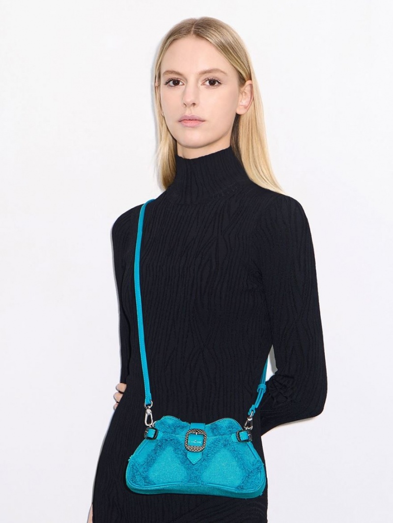 Geanta De Umar Charles & Keith Eilith Chain-Handle Denim Buckled Albastri | 617KPUWVH