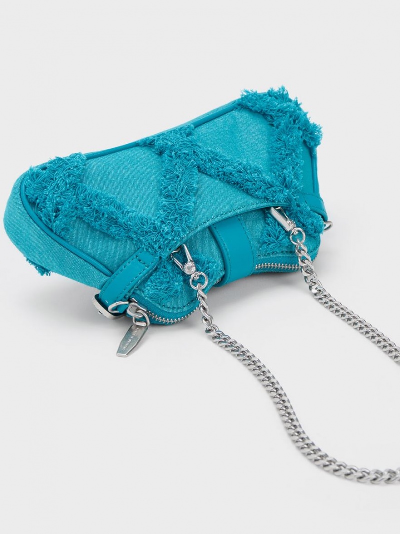 Geanta De Umar Charles & Keith Eilith Chain-Handle Denim Buckled Albastri | 617KPUWVH