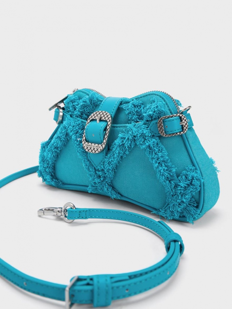 Geanta De Umar Charles & Keith Eilith Chain-Handle Denim Buckled Albastri | 617KPUWVH