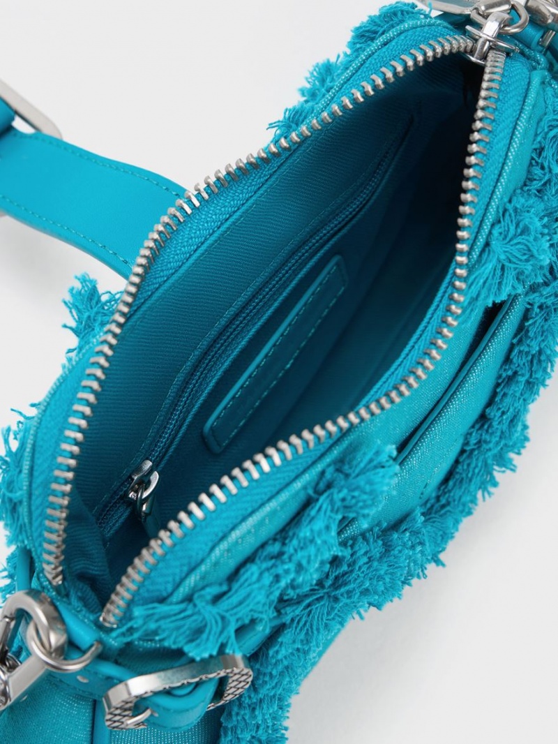 Geanta De Umar Charles & Keith Eilith Chain-Handle Denim Buckled Albastri | 617KPUWVH