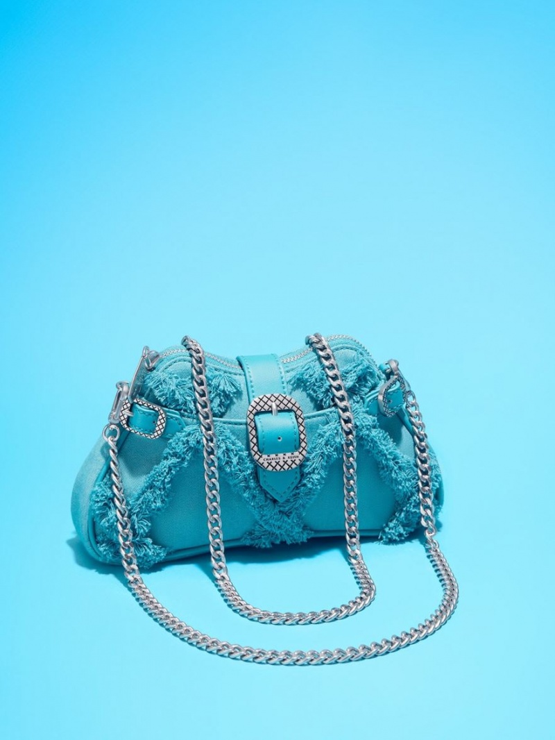 Geanta De Umar Charles & Keith Eilith Chain-Handle Denim Buckled Albastri | 617KPUWVH