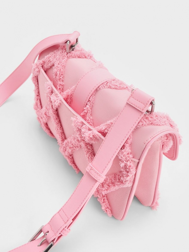 Geanta De Umar Charles & Keith Eilith Frayed Denim Buckled Roz | 724LNCHOR