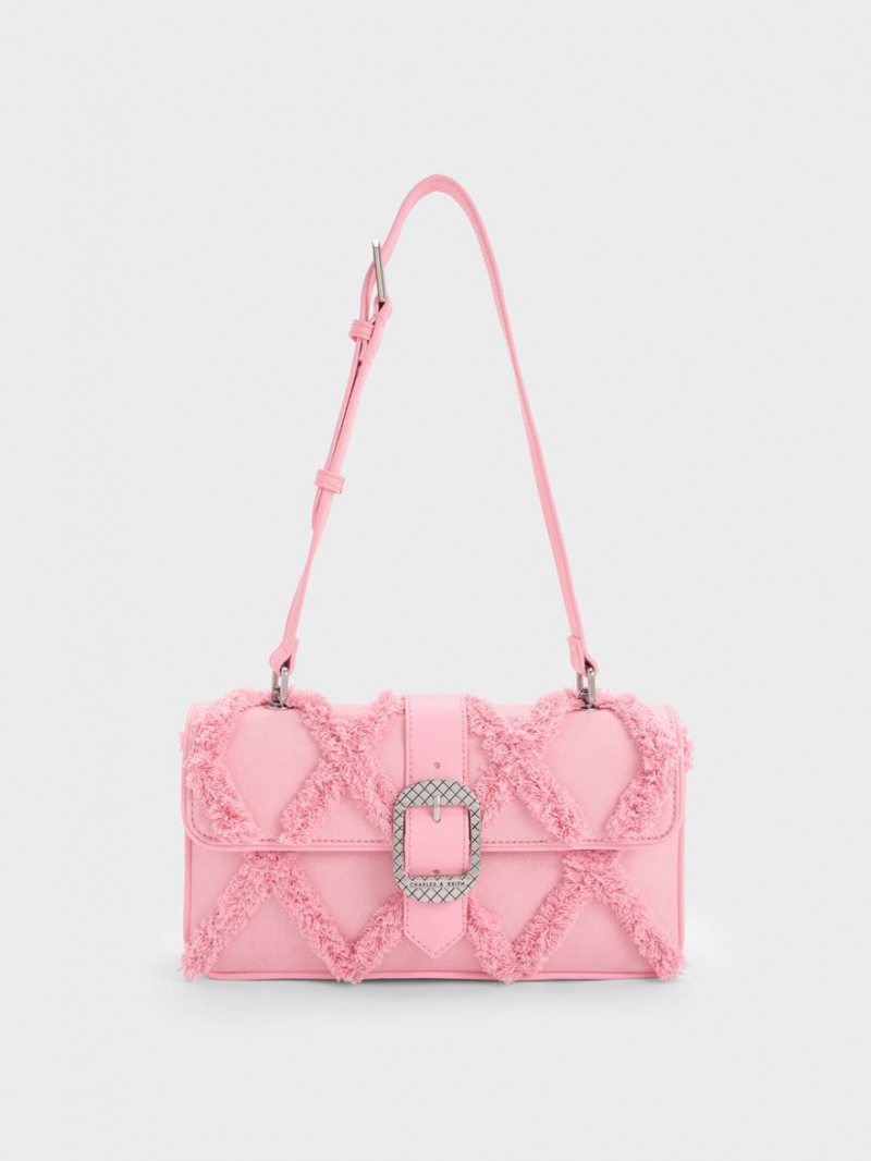Geanta De Umar Charles & Keith Eilith Frayed Denim Buckled Roz | 724LNCHOR