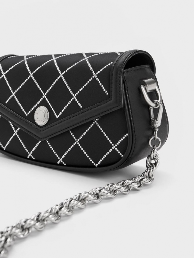 Geanta De Umar Charles & Keith Este Chain Handle Satin Negrii | 367ORHSYB