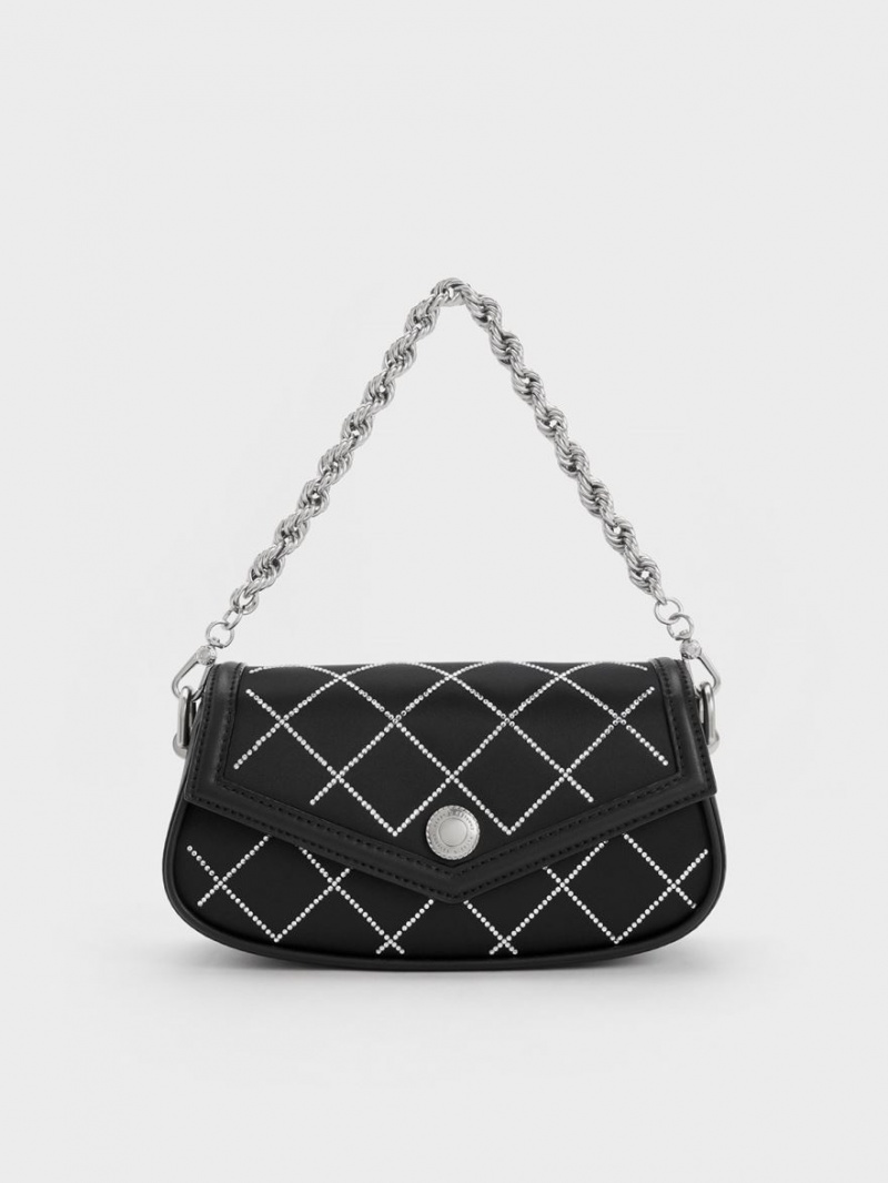 Geanta De Umar Charles & Keith Este Chain Handle Satin Negrii | 367ORHSYB