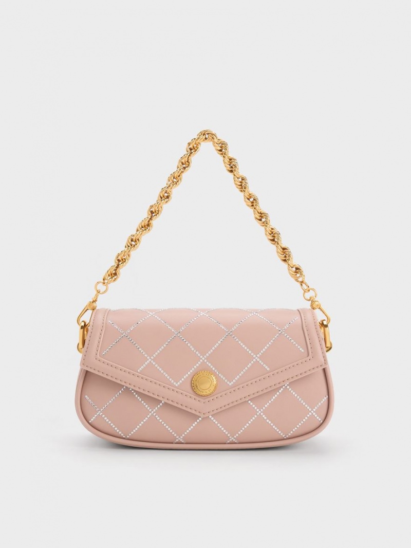 Geanta De Umar Charles & Keith Este Chain Handle Satin Bej | 260UMISHY