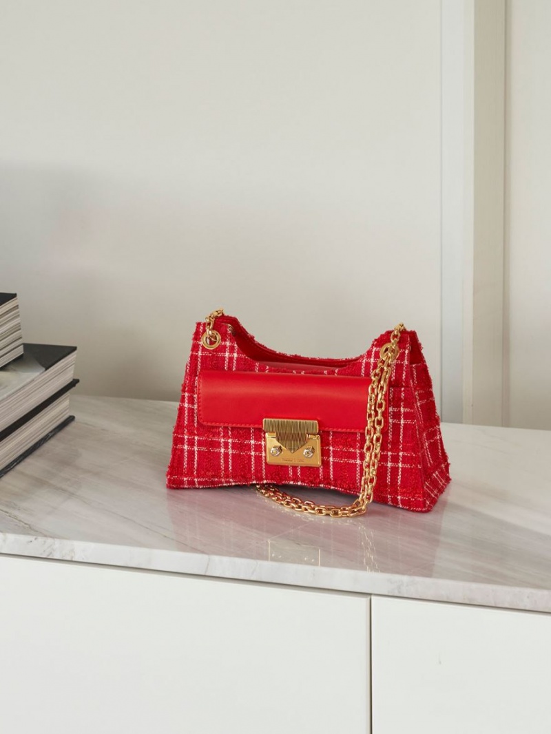 Geanta De Umar Charles & Keith Eudora Tweed Sculptural Rosii | 792RTGZBD