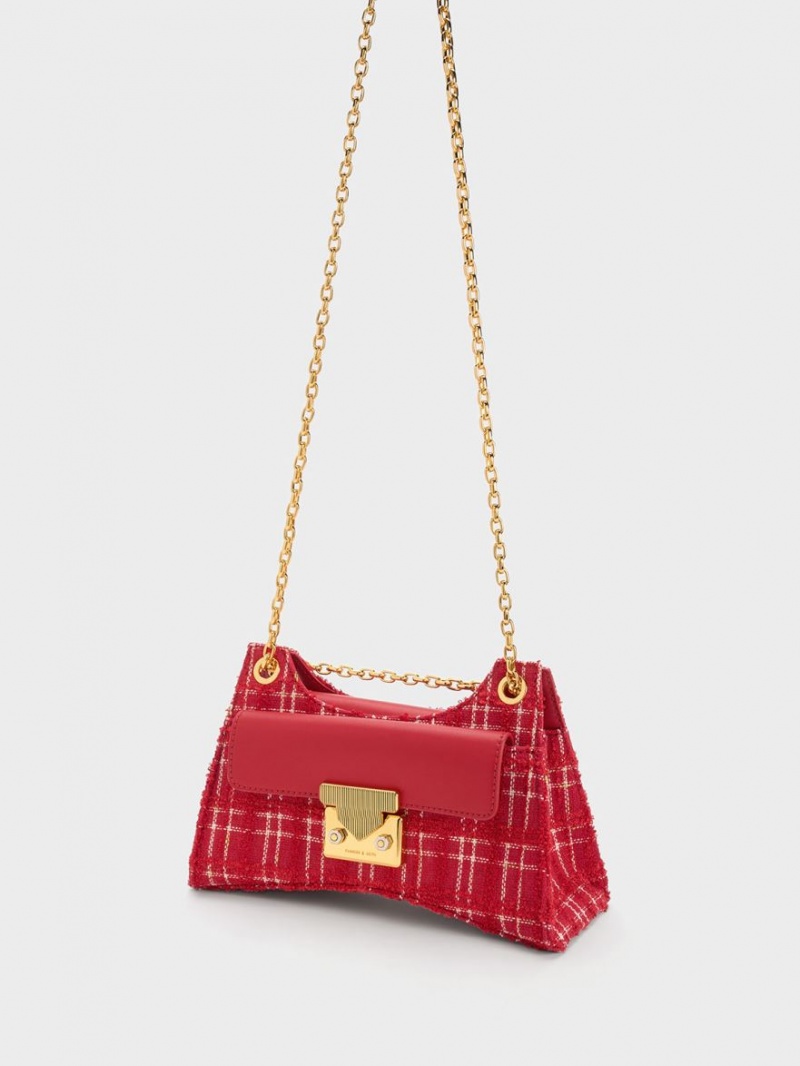 Geanta De Umar Charles & Keith Eudora Tweed Sculptural Rosii | 792RTGZBD