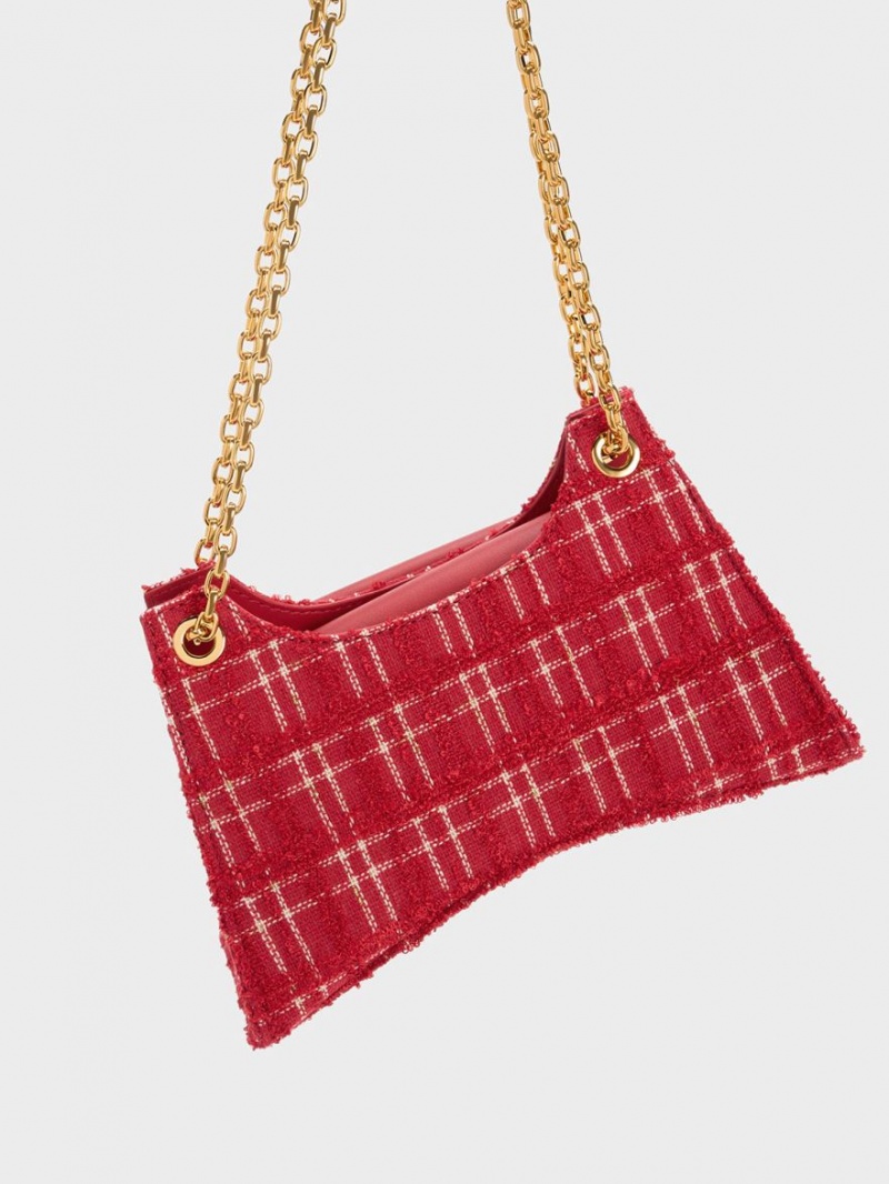 Geanta De Umar Charles & Keith Eudora Tweed Sculptural Rosii | 792RTGZBD