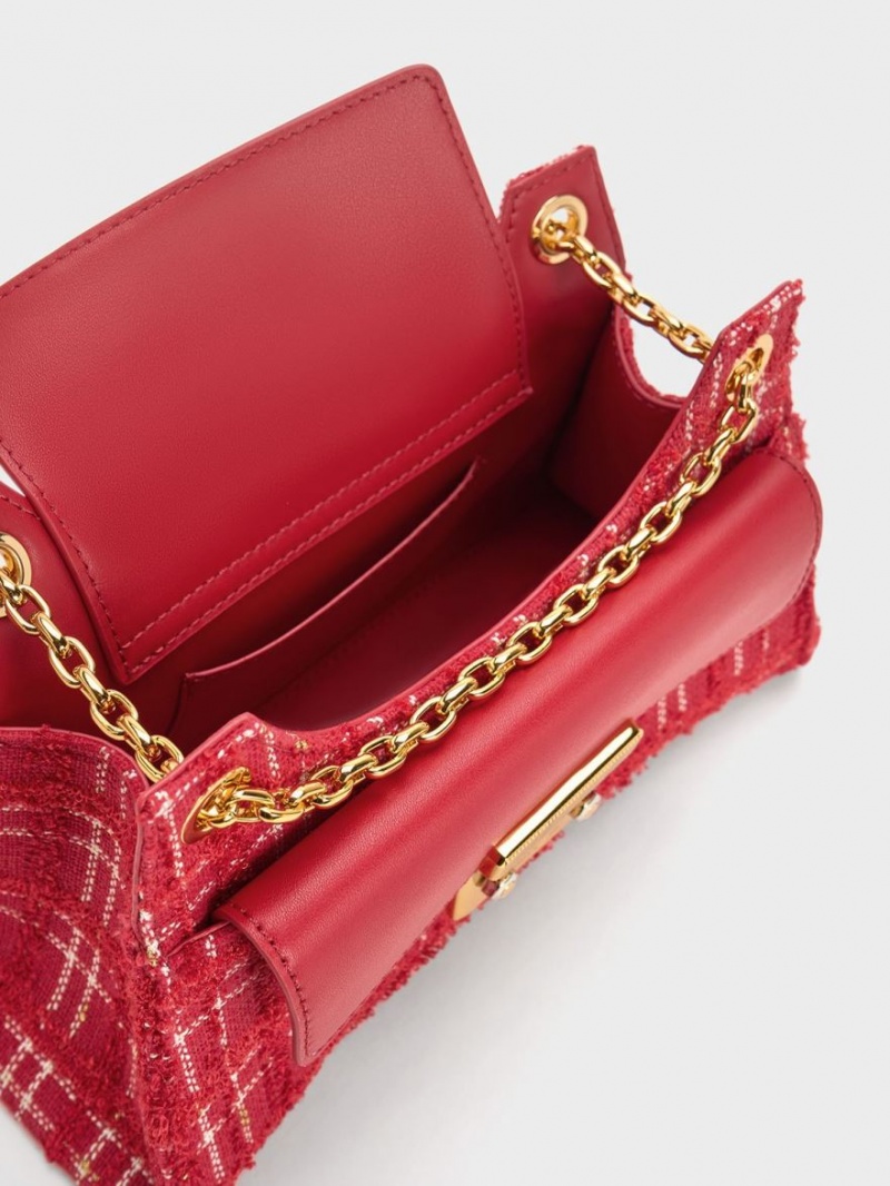 Geanta De Umar Charles & Keith Eudora Tweed Sculptural Rosii | 792RTGZBD