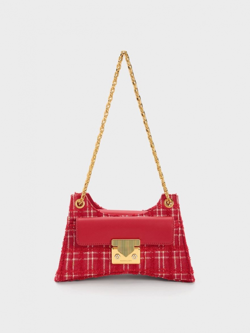 Geanta De Umar Charles & Keith Eudora Tweed Sculptural Rosii | 792RTGZBD