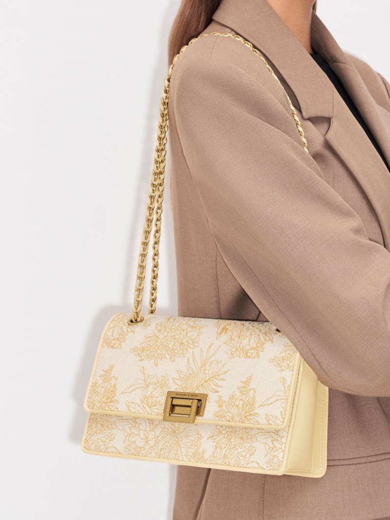 Geanta De Umar Charles & Keith Floral Illustrated Panza Bej | 658PQOLWM