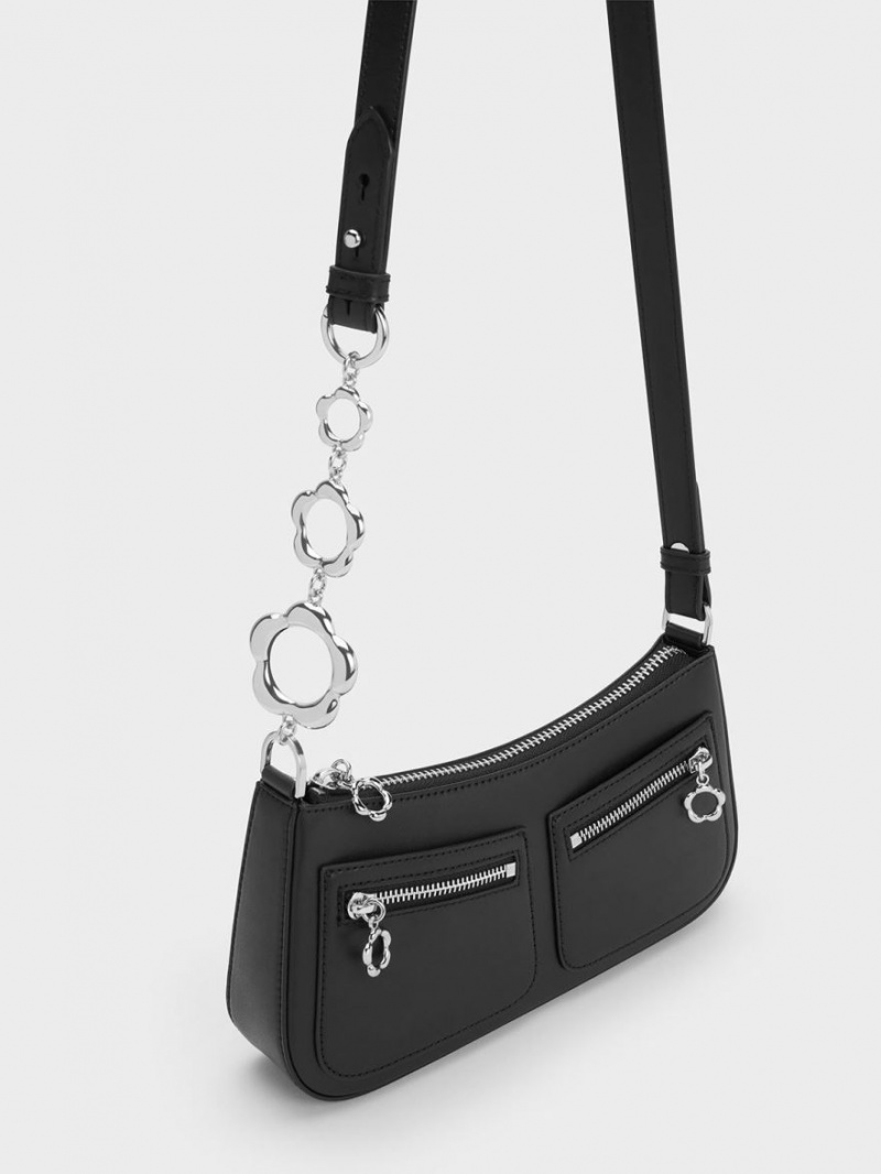 Geanta De Umar Charles & Keith Flower-Embellished Negrii | 134RUGBFE