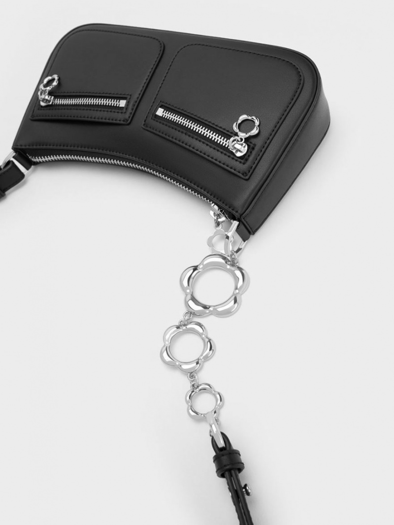 Geanta De Umar Charles & Keith Flower-Embellished Negrii | 134RUGBFE