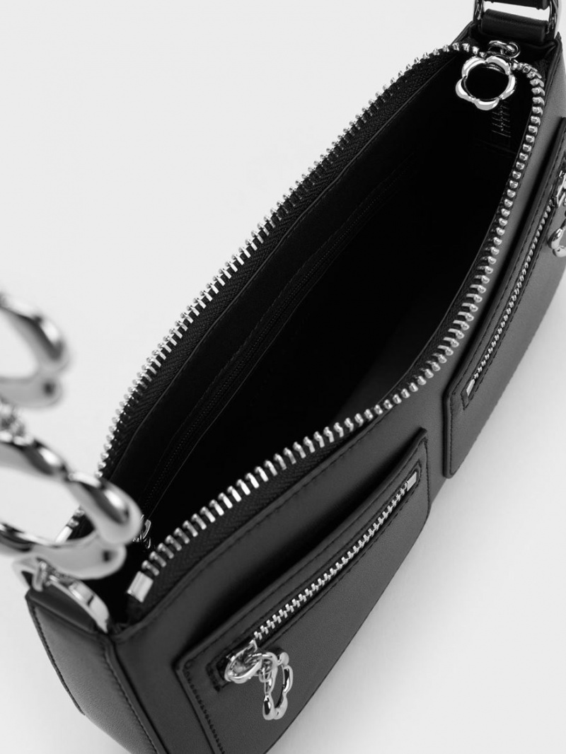Geanta De Umar Charles & Keith Flower-Embellished Negrii | 134RUGBFE