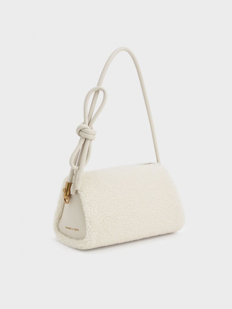 Geanta De Umar Charles & Keith Furry Knotted Handle Albi | 762GKAMJQ